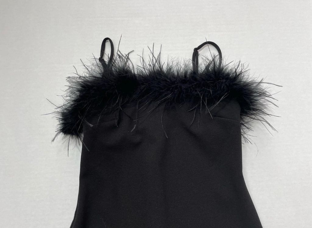 B Darlin Slip Dress 5/6 Black Rayon with feather trim