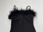 B Darlin Slip Dress 5/6 Black Rayon with feather trim