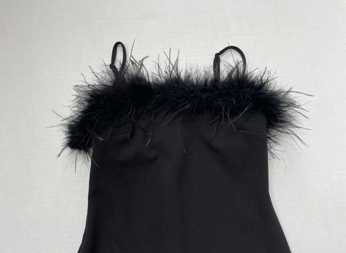 B Darlin Slip Dress 5/6 Black Rayon with feather trim