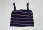 Garage Tank Top Small Navy Blue with White and Red Stripes Rayon