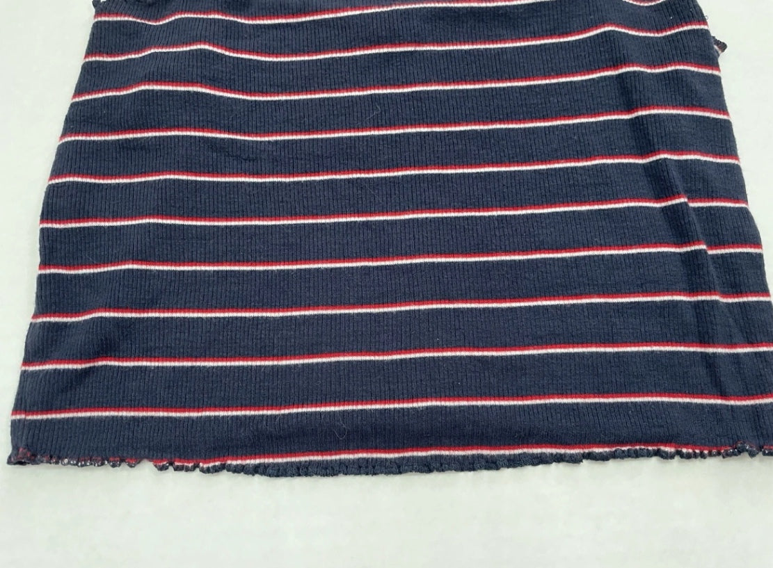 Garage Tank Top Small Navy Blue with White and Red Stripes Rayon
