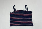 Garage Tank Top Small Navy Blue with White and Red Stripes Rayon