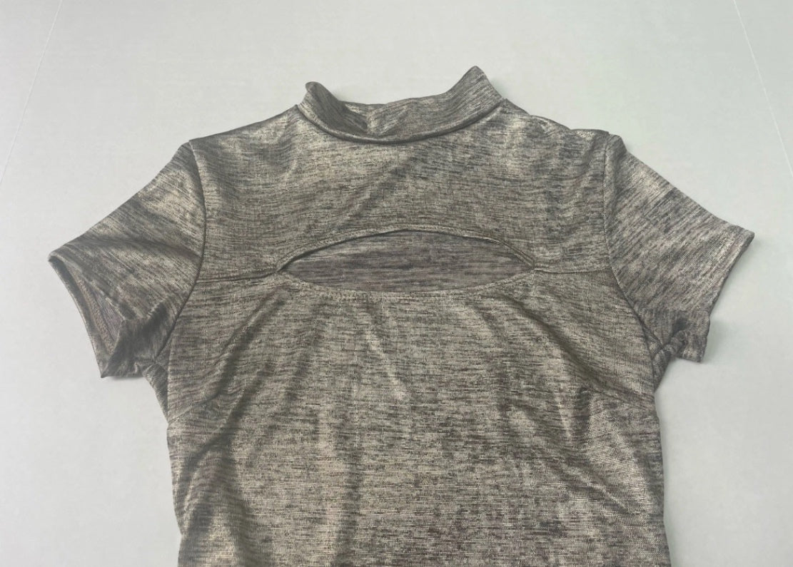 Fashion Nova Bodysuit Small Gray with Metallic Stretchy Fabric