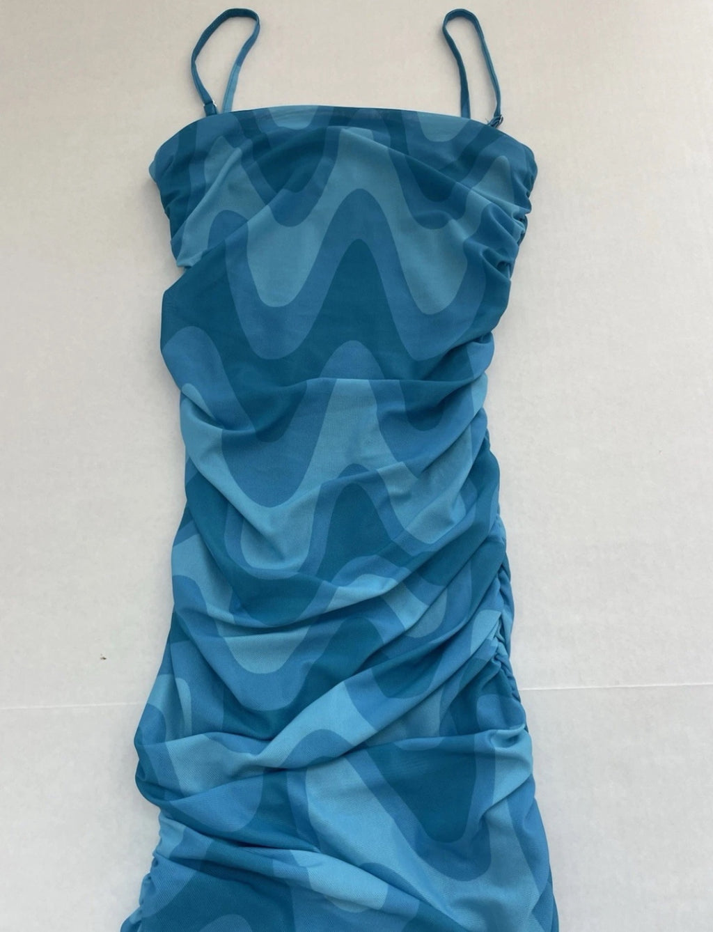 Forever 21 Slip Dress Small Blue Polyester with a printed pattern
