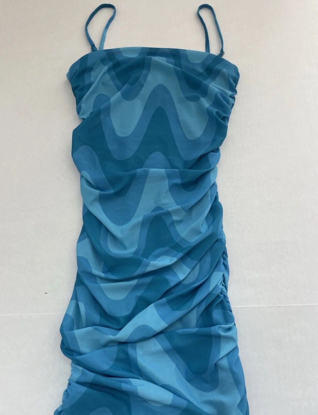 Forever 21 Slip Dress Small Blue Polyester with a printed pattern