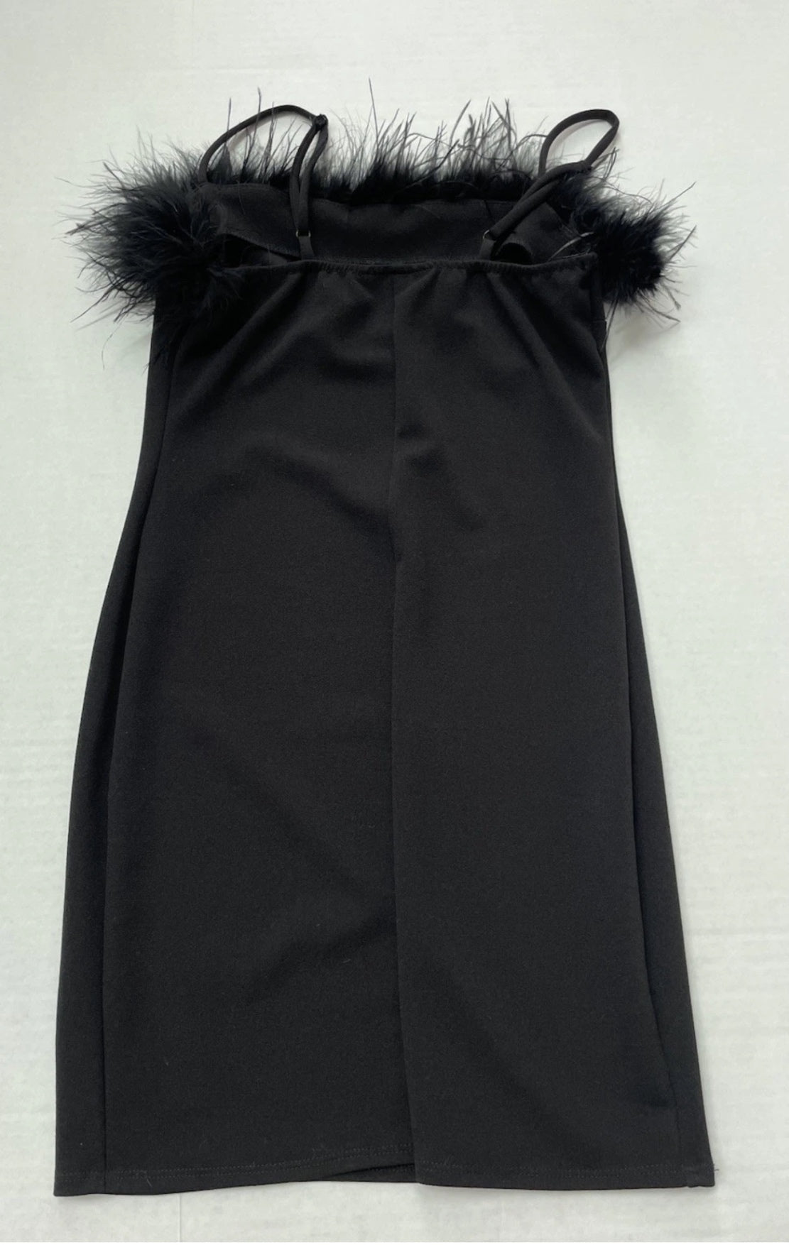 B Darlin Slip Dress 5/6 Black Rayon with feather trim