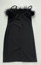 B Darlin Slip Dress 5/6 Black Rayon with feather trim
