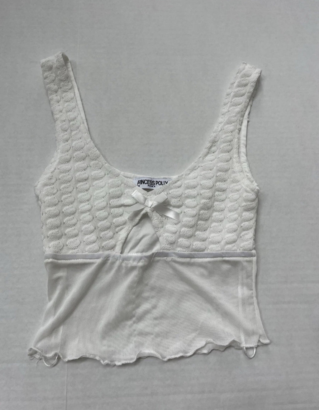 Princess Polly Tank Top 0 White Textured Knit and Smooth Fabric
