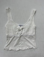 Princess Polly Tank Top 0 White Textured Knit and Smooth Fabric