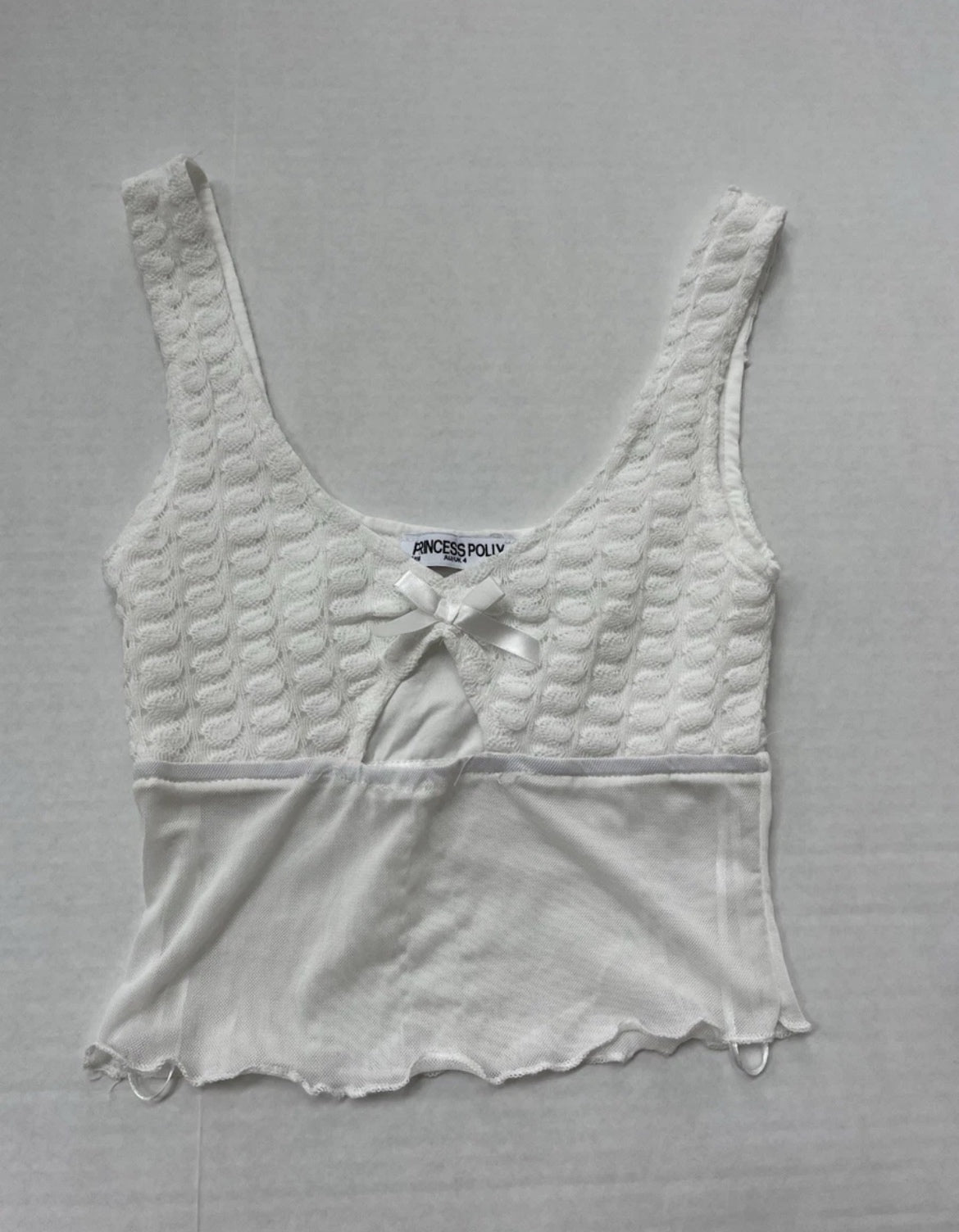 Princess Polly Tank Top 0 White Textured Knit and Smooth Fabric