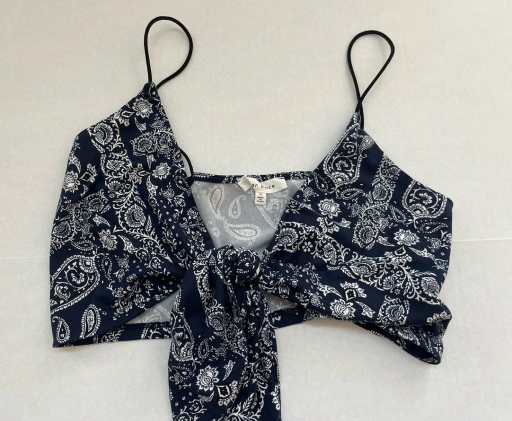 Bear Dance Top Medium Navy blue and whiteSilk-like fabric with paisley and floral patterns