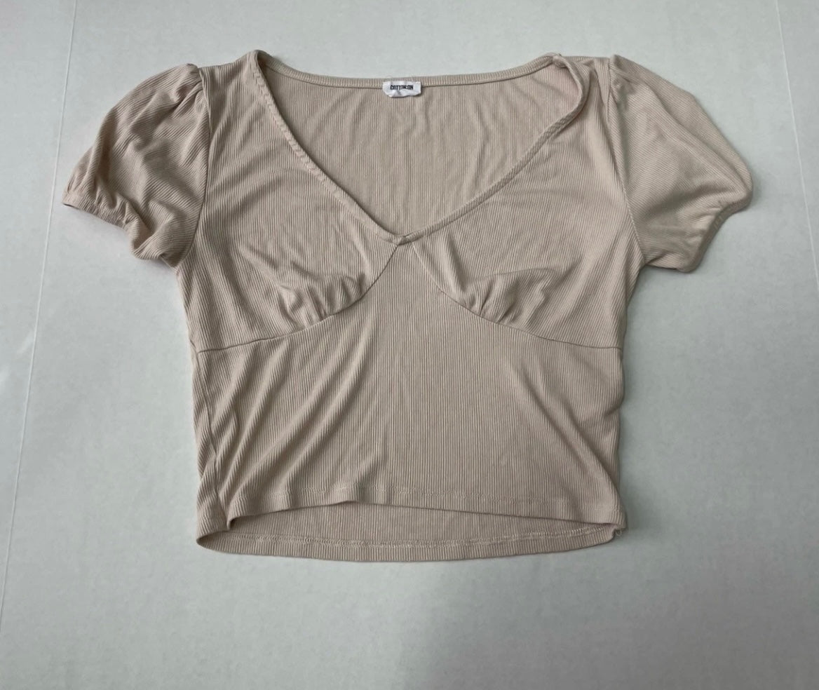 Cotton On Short Sleeve Top Extra Small BeigeRibbed knit fabric/viscose