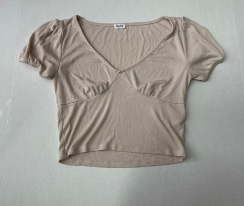 Cotton On Short Sleeve Top Extra Small BeigeRibbed knit fabric/viscose