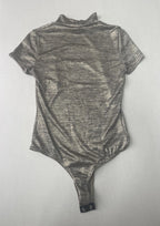Fashion Nova Bodysuit Small Gray with Metallic Stretchy Fabric