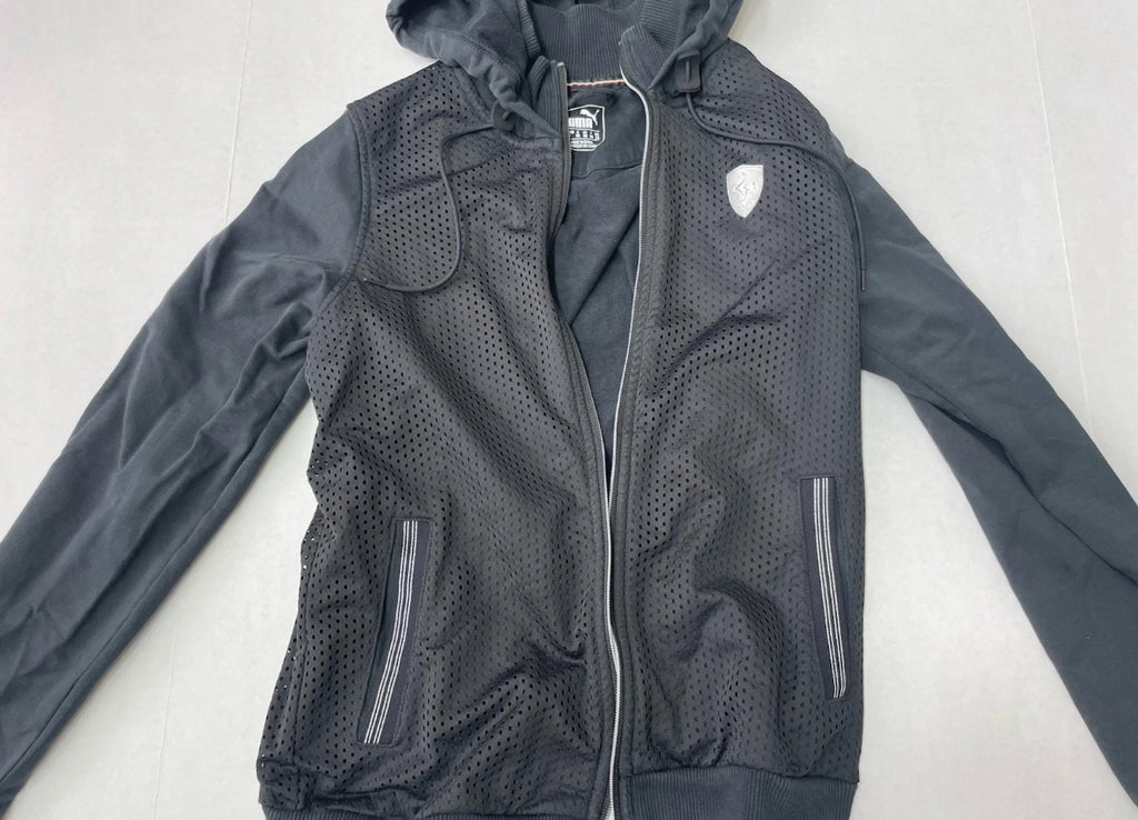 Puma Zip Up Hoodie Small Black Mesh and Synthetic Fabric