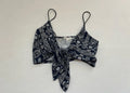 Bear Dance Top Medium Navy blue and whiteSilk-like fabric with paisley and floral patterns