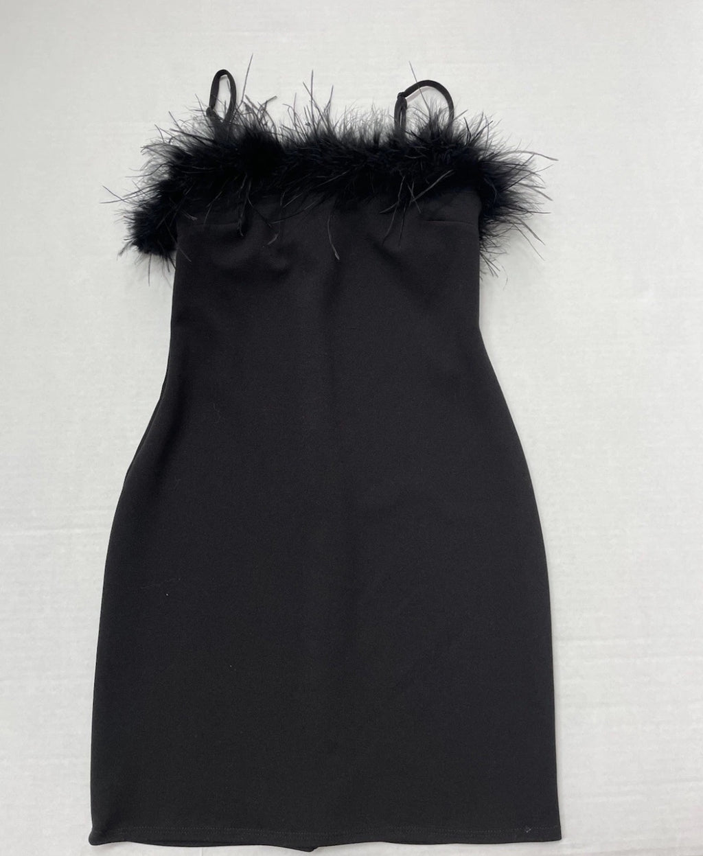B Darlin Slip Dress 5/6 Black Rayon with feather trim