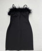 B Darlin Slip Dress 5/6 Black Rayon with feather trim