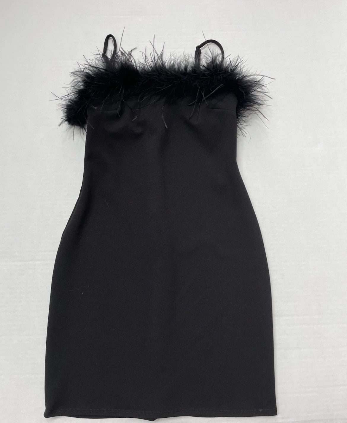 B Darlin Slip Dress 5/6 Black Rayon with feather trim