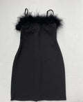 B Darlin Slip Dress 5/6 Black Rayon with feather trim