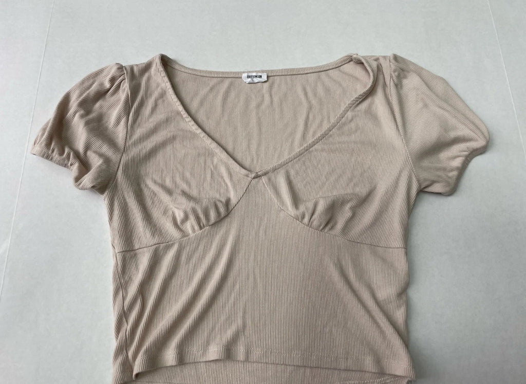 Cotton On Short Sleeve Top Extra Small BeigeRibbed knit fabric/viscose