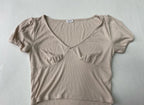 Cotton On Short Sleeve Top Extra Small BeigeRibbed knit fabric/viscose