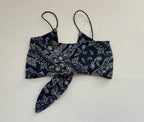 Bear Dance Top Medium Navy blue and whiteSilk-like fabric with paisley and floral patterns