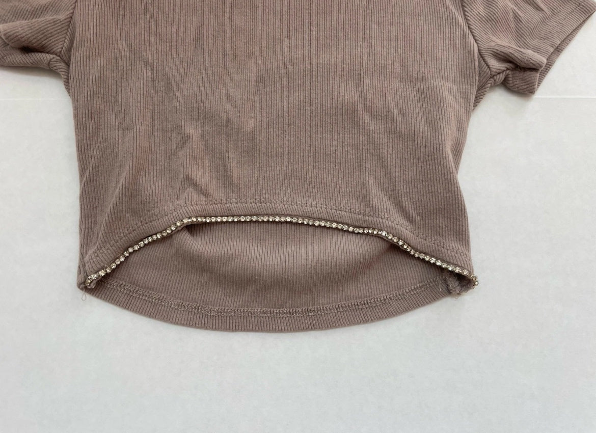 Garage Short Sleeve Top Extra Small Beige Cotton