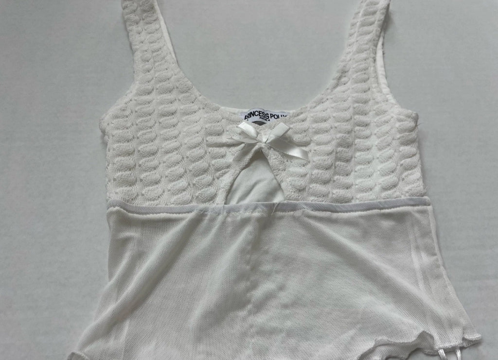 Princess Polly Tank Top 0 White Textured Knit and Smooth Fabric
