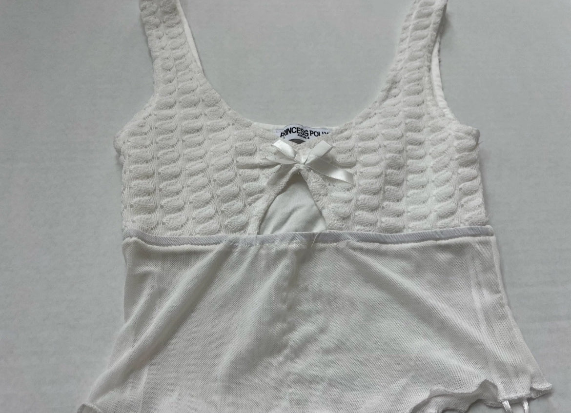 Princess Polly Tank Top 0 White Textured Knit and Smooth Fabric