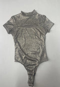 Fashion Nova Bodysuit Small Gray with Metallic Stretchy Fabric