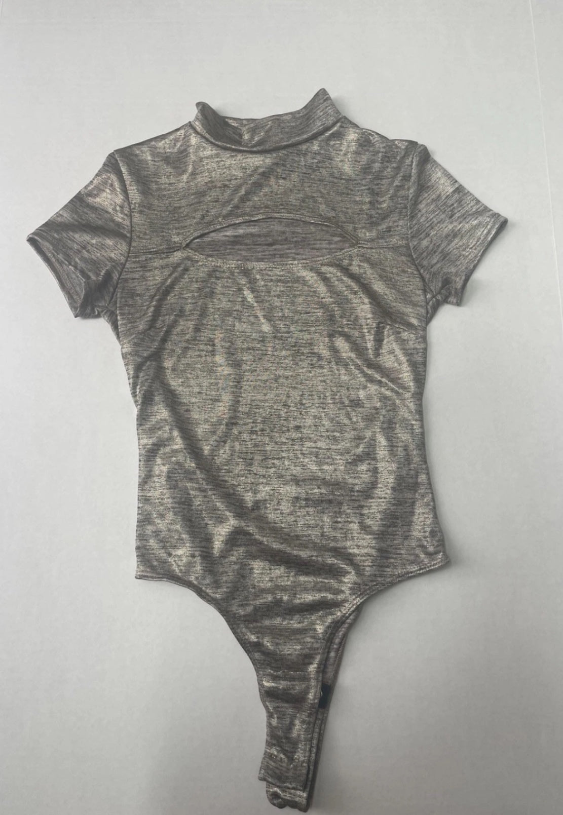 Fashion Nova Bodysuit Small Gray with Metallic Stretchy Fabric