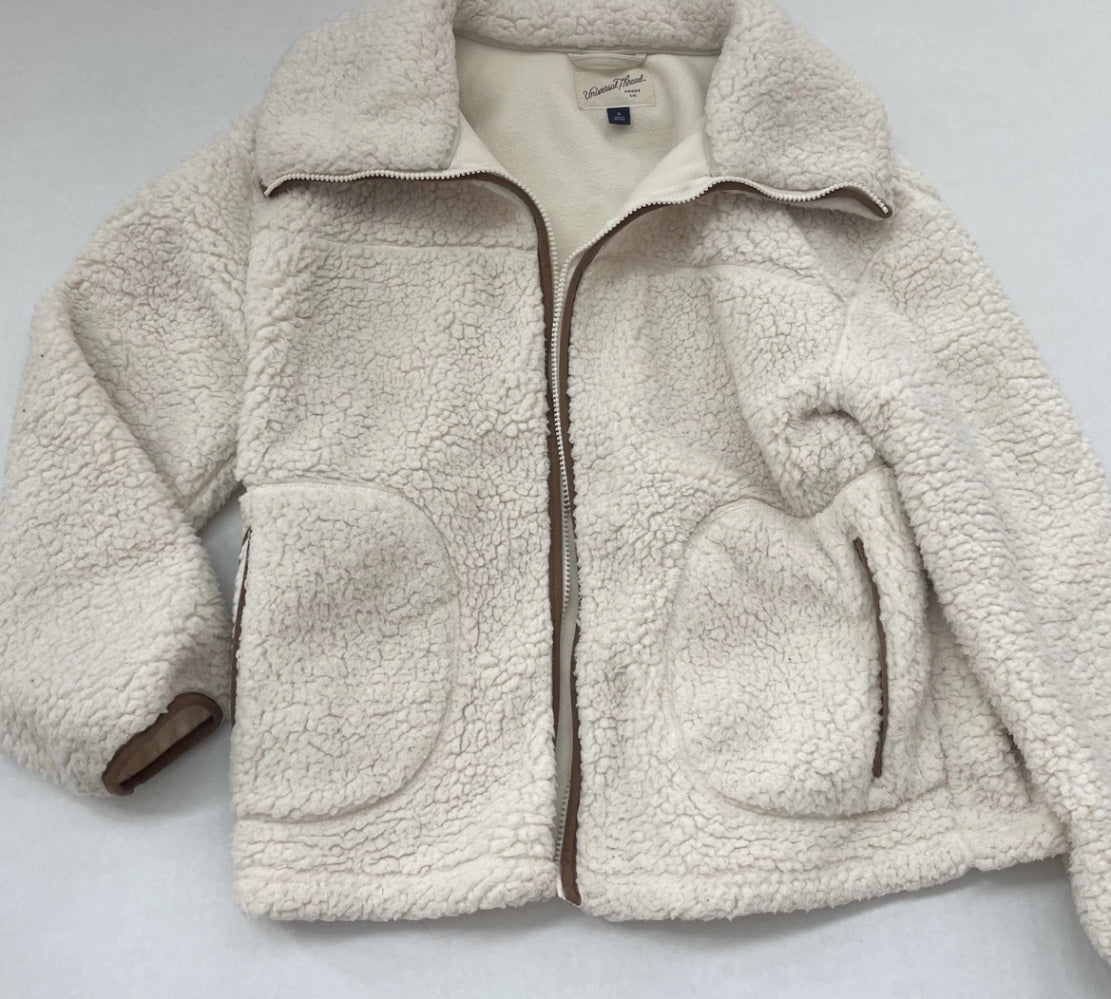 Universal Thread Zip Up Sherpa Jacket Medium Cream Fleece/Polyester/Sherpa