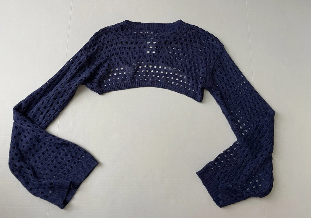 Edikted Long Sleeve Crop Top Extra Small Navy BlueKnit/Polyester/Cotton