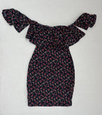 Windsor Slim Mini Dress Extra Small Navy Blue with Red and Beige Floral Pattern Chiffon/Polyester
