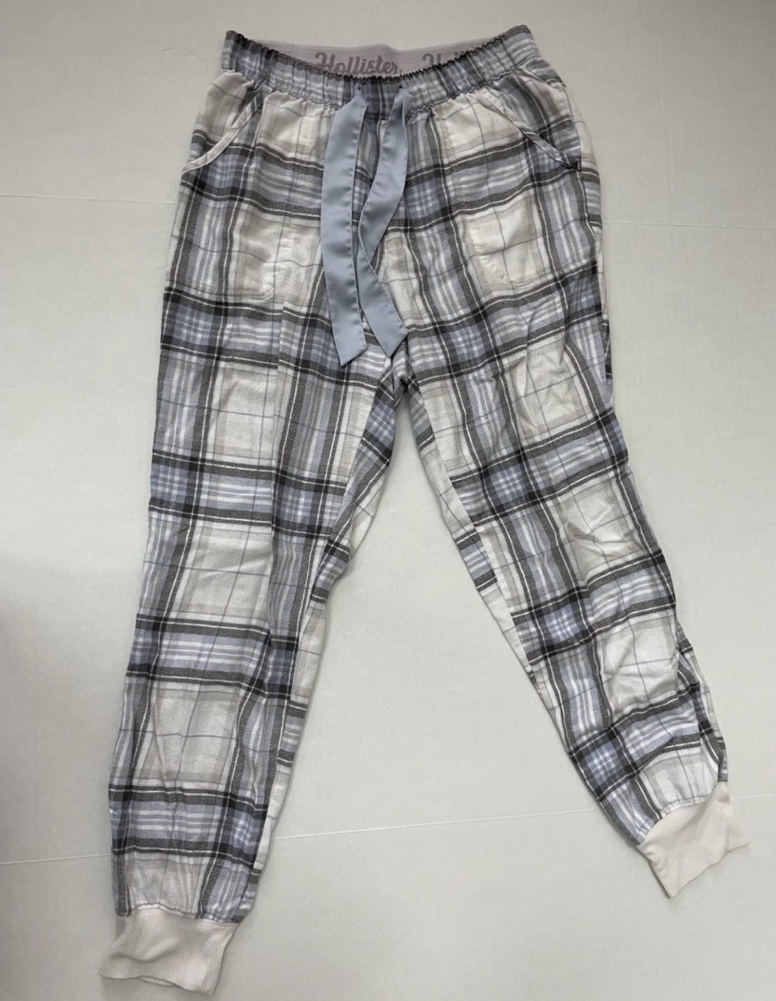 Hollister Pajama Pants Small Beige, Gray, Black, White, Blue Cotton, Flannel (Plaid)