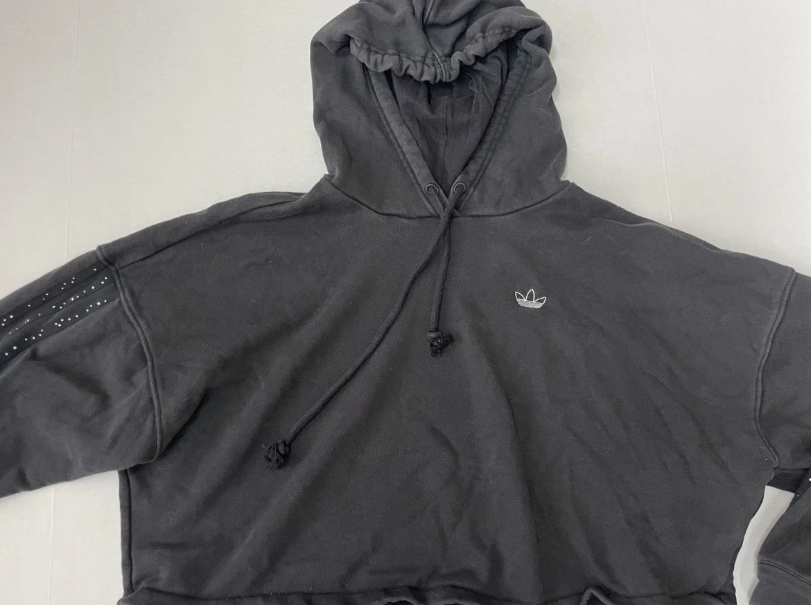 Adidas Cropped Hoodie Small Black Cotton/Polyester