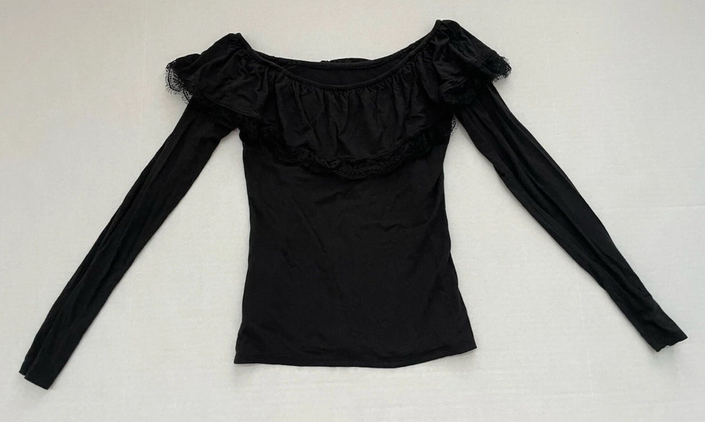 Hollister Long Sleeve Top Extra Small Black Viscose