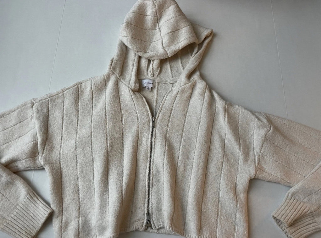 LA HEARTS Zip Up Hoodie Extra Small Beige Knitted