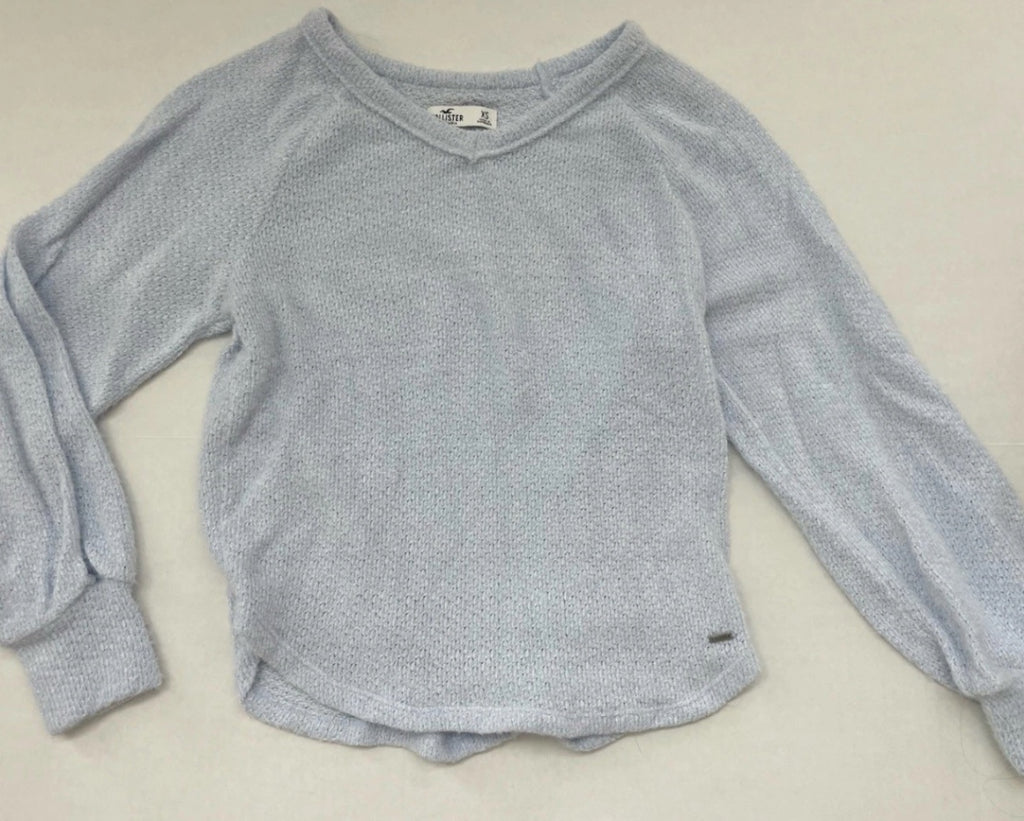 Hollister Long Sleeve Top Nylon/Polyester Light Blue Knitted fabric