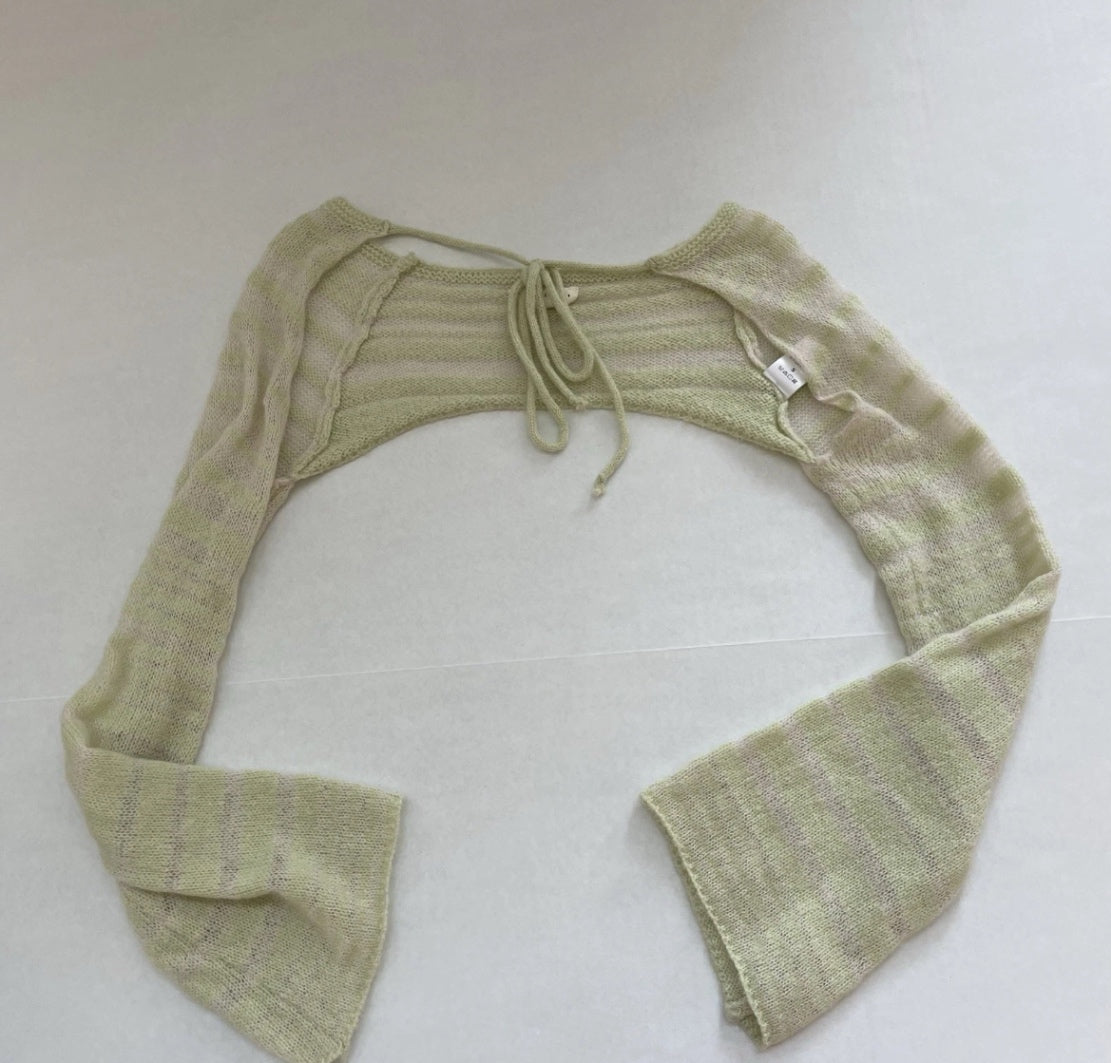 LA Hearts Sweater Small Light Green and Beige Knitted Fabric