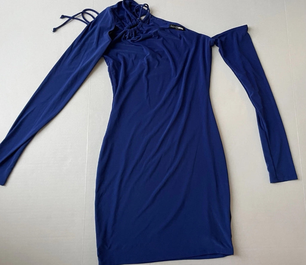 Fashion Nova Slim Mini Dress Small Blue Cotton/Polyester/Nylon/Spandex
