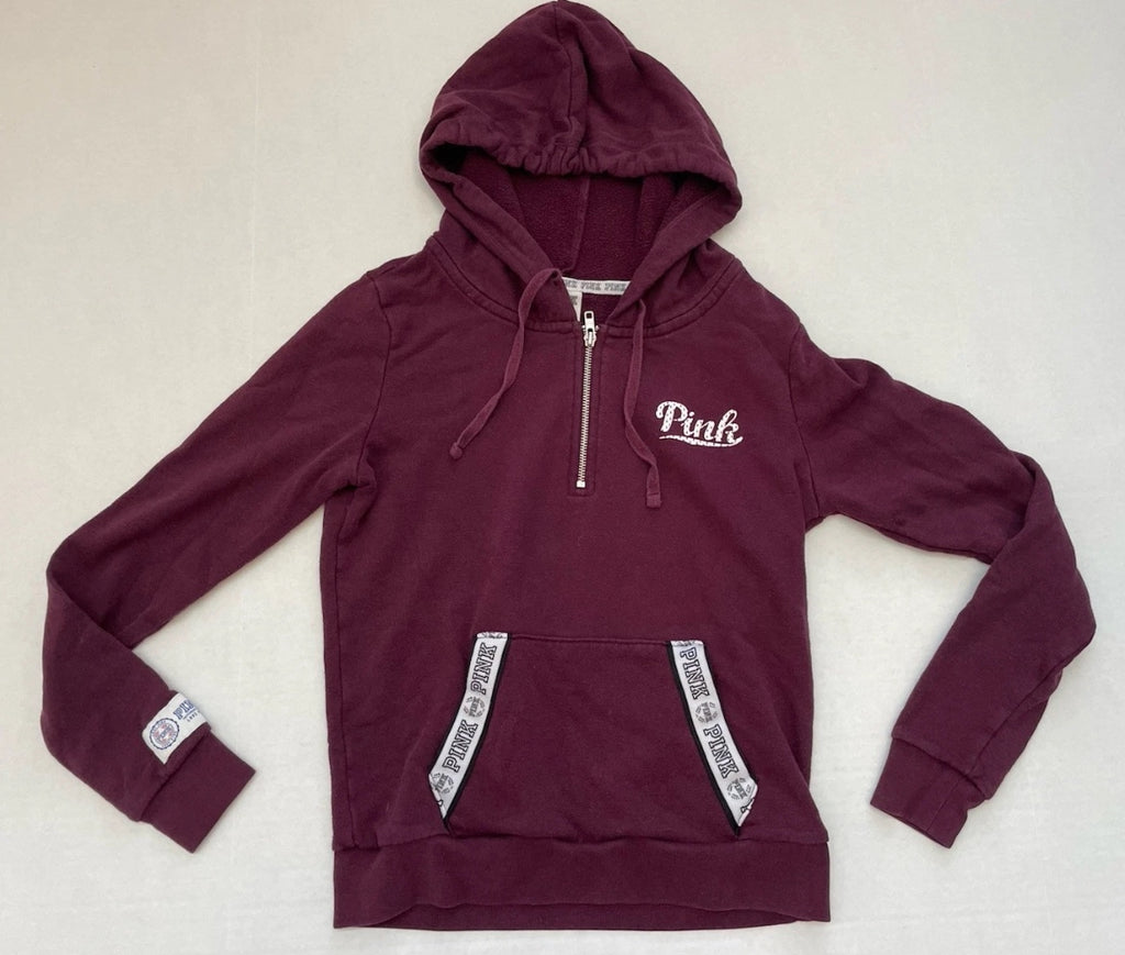 PINK Hoodie Extra Small Burgundy Cotton