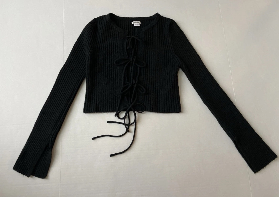 Kimchi Blue Long Sleeve Crop Top Extra Small Black Knitted/Polyester