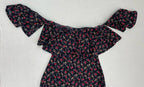 Windsor Slim Mini Dress Extra Small Navy Blue with Red and Beige Floral Pattern Chiffon/Polyester