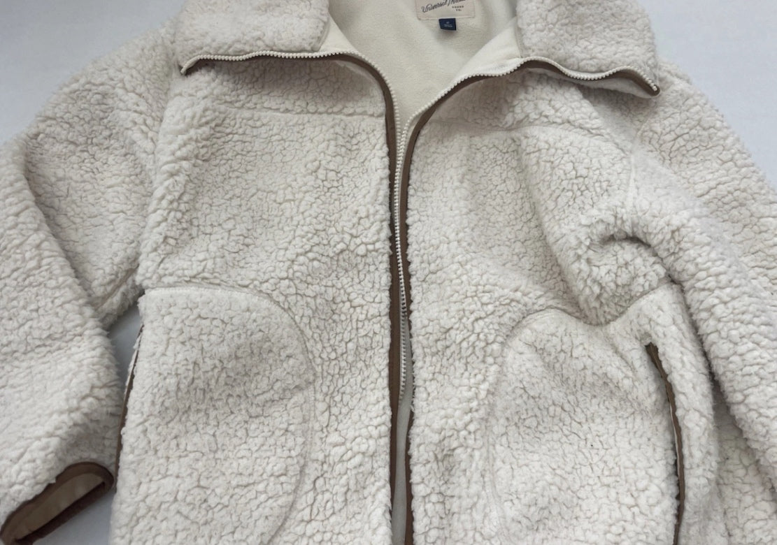 Universal Thread Zip Up Sherpa Jacket Medium Cream Fleece/Polyester/Sherpa