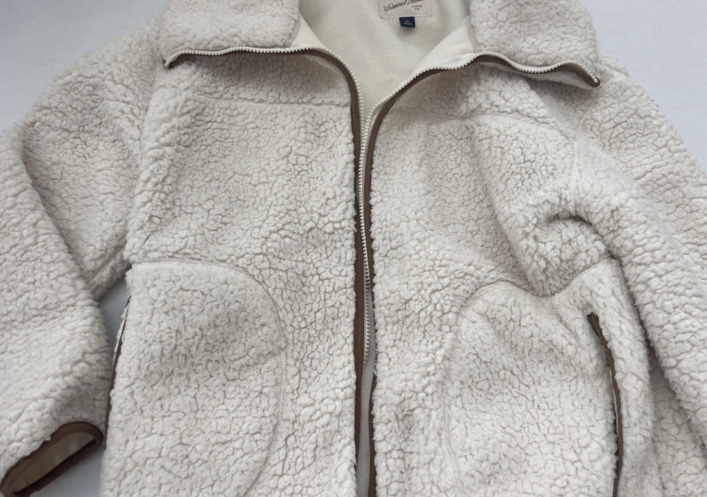 Universal Thread Zip Up Sherpa Jacket Medium Cream Fleece/Polyester/Sherpa