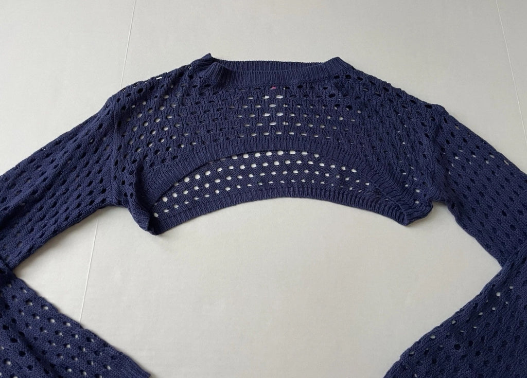 Edikted Long Sleeve Crop Top Extra Small Navy BlueKnit/Polyester/Cotton