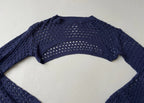 Edikted Long Sleeve Crop Top Extra Small Navy BlueKnit/Polyester/Cotton