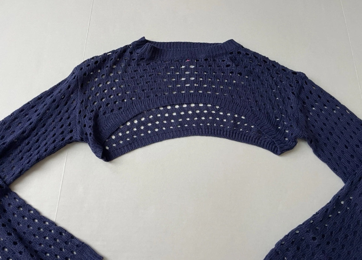 Edikted Long Sleeve Crop Top Extra Small Navy BlueKnit/Polyester/Cotton